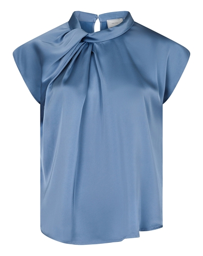 Neo Noir - Fleur Drapy Satin Blouse - Dusty Blue